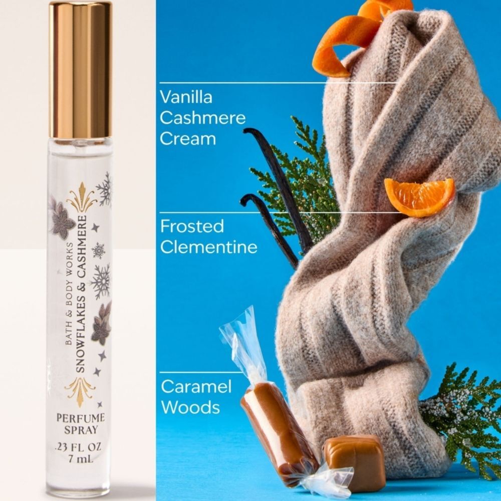 Bath Body Works Snowflakes & Cashmere Mini Travel Parfum Perfume 0.23oz/7ml NEW